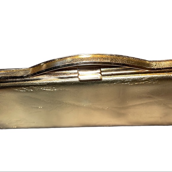 Vintage Gold Metallic Clutch Purse Women’s Evening Handbag - Picture 3 of 7